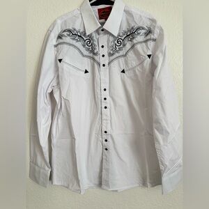 Men's White Western Embroidered Shirt